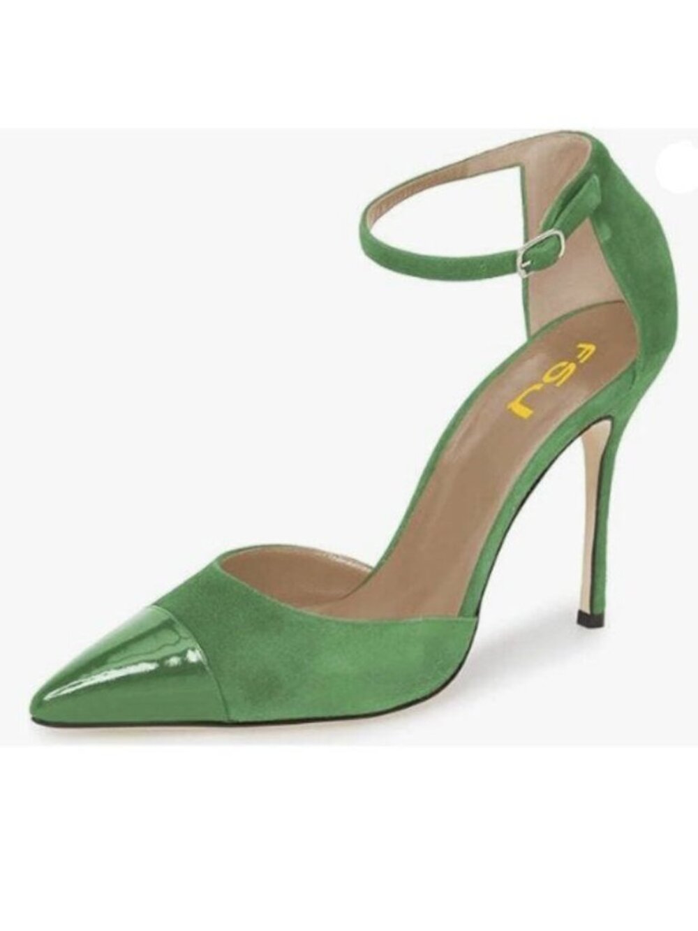 FSJ Women Stiletto High Heels  Pumps Pointed Closed Point Toe Ankle Strap Green